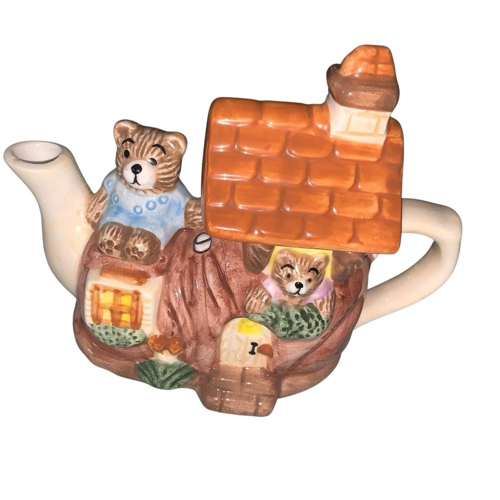 Tea Nee Teddy Teapot Collection By Cardinal - Bears In Boot House - Hand Painted